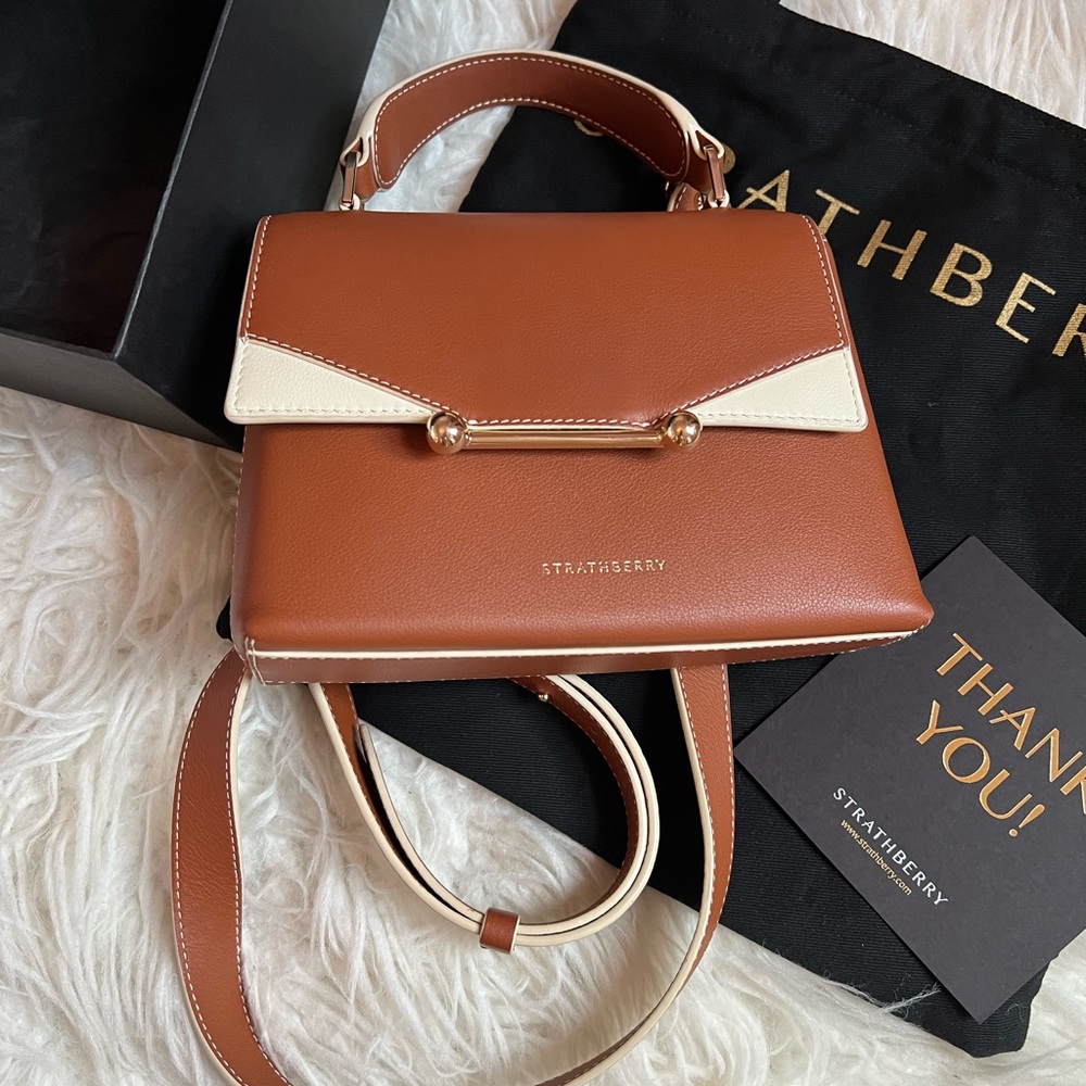 Strathberry mini trinity tri-color leather top handle bag